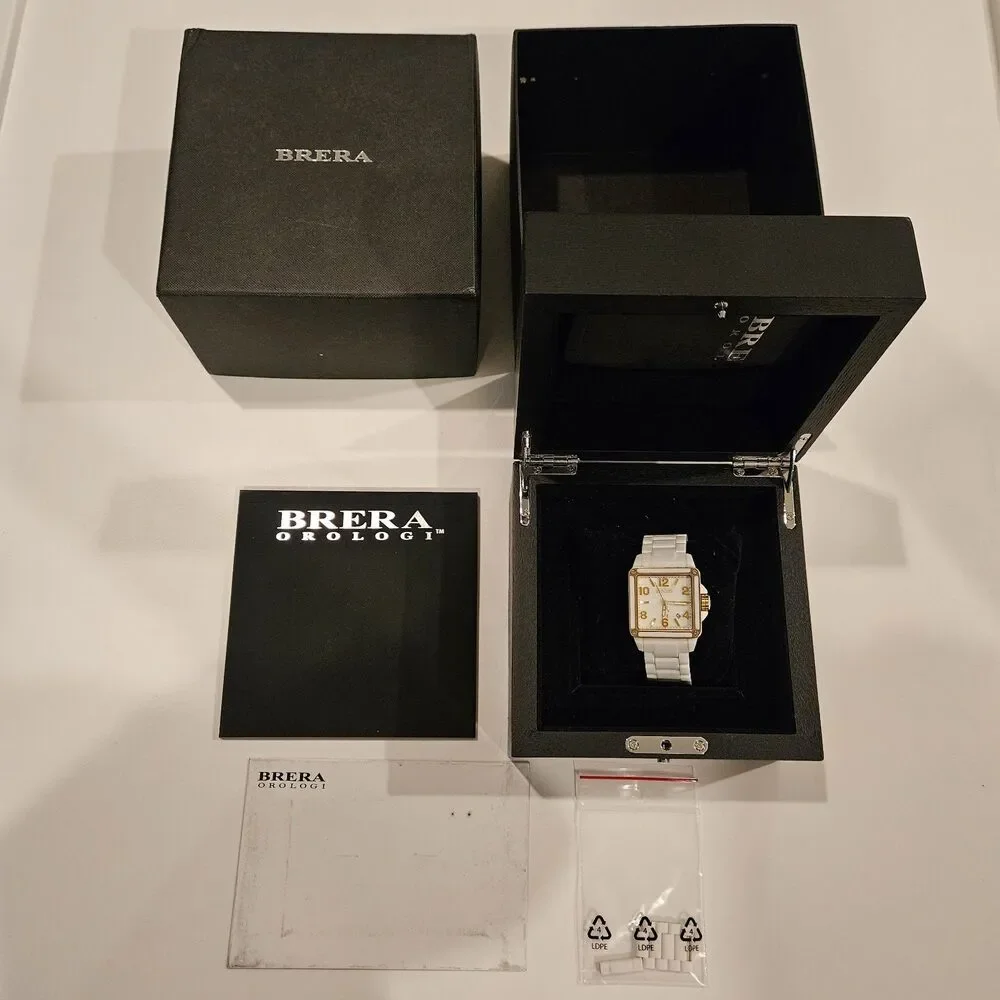 Brera Orologi Stella Mother of Pearl White Ceramic Gold Square Face Ladies Watch